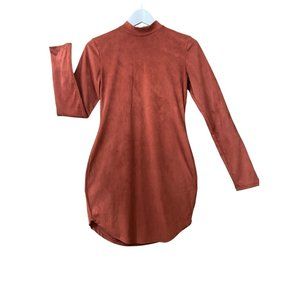 Revamped Brown Bodycon Dress with Crew Neckline and Long Sleeves Size S